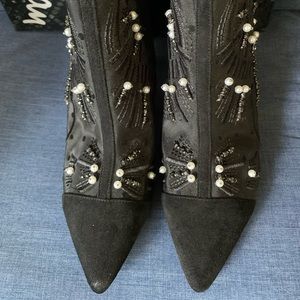 Sam Edelman Kami Black Mesh/Suede Boots Pearl/Stud Embellishment. Sz 10M